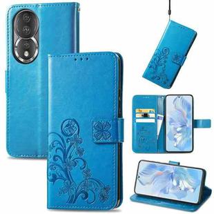 For Honor 80 Four-leaf Clasp Embossed Buckle Leather Phone Case(Blue)