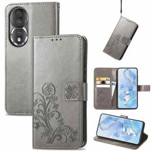 For Honor 80 Four-leaf Clasp Embossed Buckle Leather Phone Case(Gray)