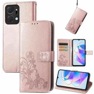 For Honor X7a Four-leaf Clasp Embossed Buckle Leather Phone Case(Rose Gold)
