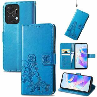 For Honor X7a Four-leaf Clasp Embossed Leather Phone Case(Blue)