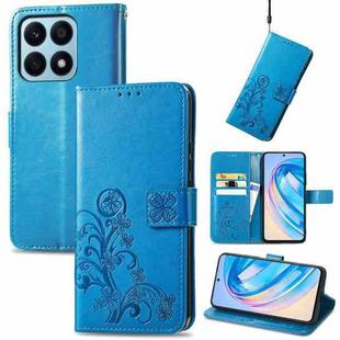 For Honor X8A Four-leaf Clasp Embossed Buckle Leather Phone Case(Blue)