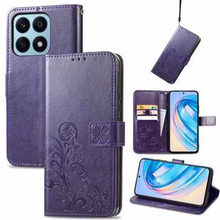 For Honor X8A Four-leaf Clasp Embossed Buckle Leather Phone Case(Purple)