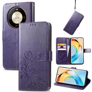 For Honor  X50 Four-leaf Clasp Embossed Leather Phone Case(Purple)