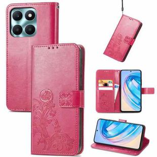 For Honor X6A Four-leaf Clasp Embossed Leather Phone Case(Magenta)