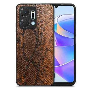 For Honor X7A Snakeskin Leather Back Cover Phone Case(Brown)