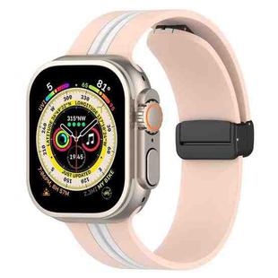 Magnetic Clasp Two-Color Silicone Watch Band For Apple Watch Ultra 49mm(Pink+White)