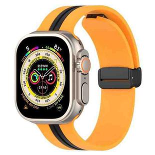 Magnetic Clasp Two-Color Silicone Watch Band For Apple Watch Ultra 49mm(Yellow+Black)