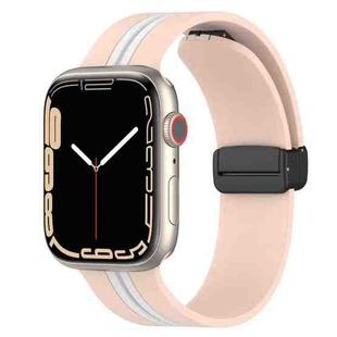 Magnetic Clasp Two-Color Silicone Watch Band For Apple Watch Series 8&7 45mm / SE 2&6&SE&5&4 44mm / 3&2&1 42mm(Pink+White)