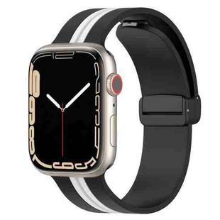 Magnetic Clasp Two-Color Silicone Watch Band For Apple Watch Series 8&7 45mm / SE 2&6&SE&5&4 44mm / 3&2&1 42mm(Black+White)