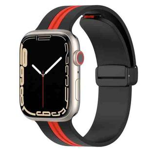 Magnetic Clasp Two-Color Silicone Watch Band For Apple Watch Series 8&7 45mm / SE 2&6&SE&5&4 44mm / 3&2&1 42mm(Black+Red)