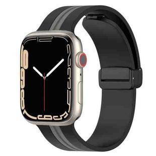 Magnetic Clasp Two-Color Silicone Watch Band For Apple Watch Series 8&7 45mm / SE 2&6&SE&5&4 44mm / 3&2&1 42mm(Black+Grey)