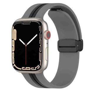 Magnetic Clasp Two-Color Silicone Watch Band For Apple Watch Series 8&7 45mm / SE 2&6&SE&5&4 44mm / 3&2&1 42mm(Grey+Black)