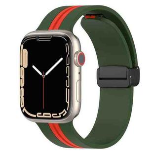 Magnetic Clasp Two-Color Silicone Watch Band For Apple Watch Series 8&7 45mm / SE 2&6&SE&5&4 44mm / 3&2&1 42mm(Army Green + Red)