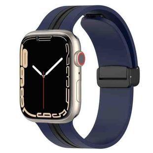 Magnetic Clasp Two-Color Silicone Watch Band For Apple Watch Series 8&7 45mm / SE 2&6&SE&5&4 44mm / 3&2&1 42mm(Midnight Blue + Black)