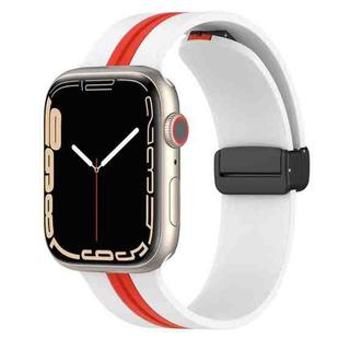 Magnetic Clasp Two-Color Silicone Watch Band For Apple Watch Series 9&8&7 41mm / SE 3&SE 2&6&SE&5&4 40mm / 3&2&1 38mm(White+Red)