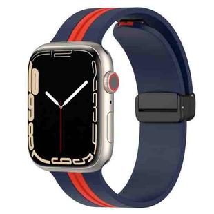 Magnetic Clasp Two-Color Silicone Watch Band For Apple Watch Series 9&8&7 41mm / SE 3&SE 2&6&SE&5&4 40mm / 3&2&1 38mm(Midnight Blue +Red)