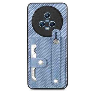 For Honor Magic5 Wristband Kickstand Card Wallet Back Cover Phone Case with Tool Knife(Blue)