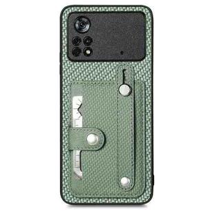 For Xiaomi Poco X4 Pro 5G Wristband Kickstand Card Wallet Back Cover Phone Case with Tool Knife(Green)