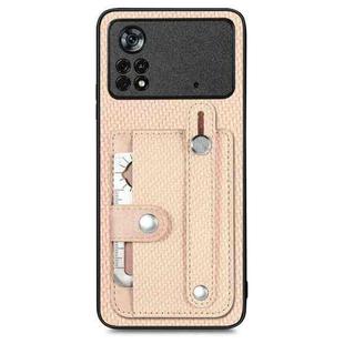 For Xiaomi Poco X4 Pro 5G Wristband Kickstand Card Wallet Back Cover Phone Case with Tool Knife(Khaki)