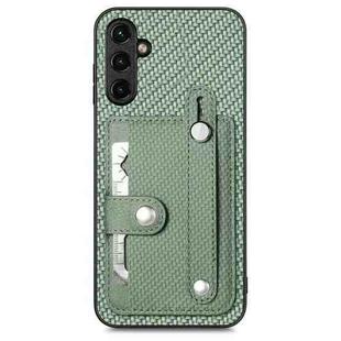 For Samsung Galaxy A34 5G Wristband Kickstand Card Wallet Back Cover Phone Case with Tool Knife(Green)