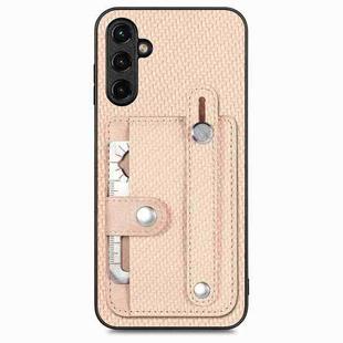 For Samsung Galaxy A34 5G Wristband Kickstand Card Wallet Back Cover Phone Case with Tool Knife(Khaki)