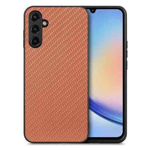For Samsung Galaxy A34 5G Carbon Fiber Texture Leather Back Cover Phone Case(Brown)