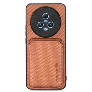 For Honor Magic5 Carbon Fiber Leather Card Magsafe Magnetic Phone Case(Brown)