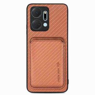 For Honor X7A Carbon Fiber Leather Card Magsafe Magnetic Phone Case(Brown)