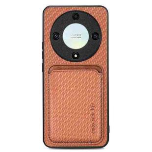 For Honor X9A Carbon Fiber Leather Card Magsafe Magnetic Phone Case(Brown)