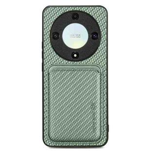 For Honor X9A Carbon Fiber Leather Card Magsafe Magnetic Phone Case(Green)