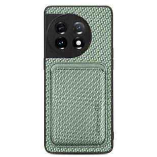 For OnePlus 11 Carbon Fiber Leather Card Magsafe Magnetic Phone Case(Green)
