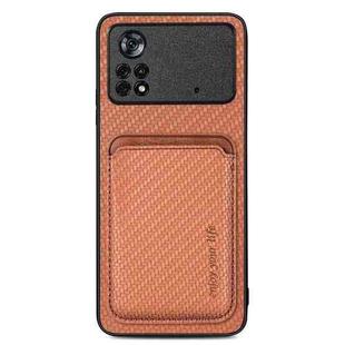 For Xiaomi Poco X4 Pro 5G Carbon Fiber Leather Card Magsafe Magnetic Phone Case(Brown)