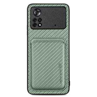 For Xiaomi Poco X4 Pro 5G Carbon Fiber Leather Card Magsafe Magnetic Phone Case(Green)