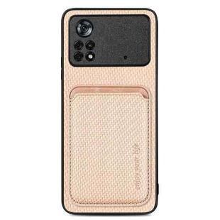 For Xiaomi Poco X4 Pro 5G Carbon Fiber Leather Card Magsafe Magnetic Phone Case(Khaki)