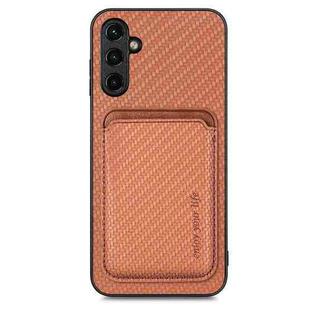 For Samsung Galaxy A34 5G Carbon Fiber Leather Card Magsafe Magnetic Phone Case(Brown)
