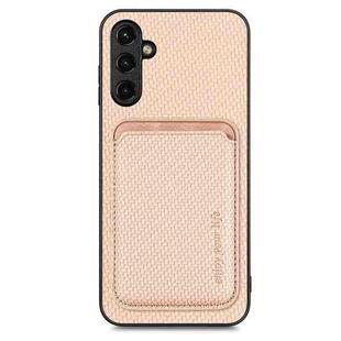 For Samsung Galaxy A34 5G Carbon Fiber Leather Card Magsafe Magnetic Phone Case(Khaki)