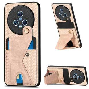 For Honor Magic5 Carbon Fiber Wallet Flip Card K-shaped Holder Phone Case(Khaki)