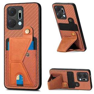 For Honor X7A Carbon Fiber Wallet Flip Card K-shaped Holder Phone Case(Brown)