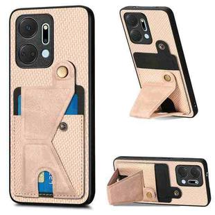 For Honor X7A Carbon Fiber Wallet Flip Card K-shaped Holder Phone Case(Khaki)