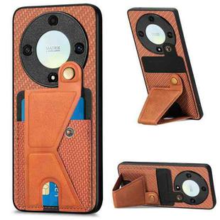 For Honor X9A Carbon Fiber Wallet Flip Card K-shaped Holder Phone Case(Brown)