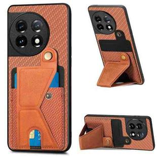 For OnePlus 11 Carbon Fiber Wallet Flip Card K-shaped Holder Phone Case(Brown)