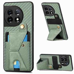 For OnePlus 11 Carbon Fiber Wallet Flip Card K-shaped Holder Phone Case(Green)