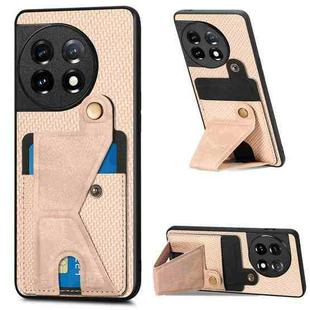 For OnePlus 11 Carbon Fiber Wallet Flip Card K-shaped Holder Phone Case(Khaki)
