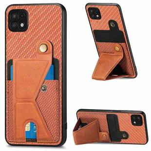 For Samsung Galaxy A22 5G Carbon Fiber Wallet Flip Card K-shaped Holder Phone Case(Brown)