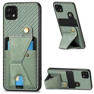 For Samsung Galaxy A22 5G Carbon Fiber Wallet Flip Card K-shaped Holder Phone Case(Green)