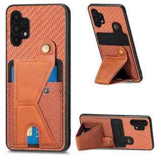 For Samsung Galaxy A32 5G Carbon Fiber Wallet Flip Card K-shaped Holder Phone Case(Brown)