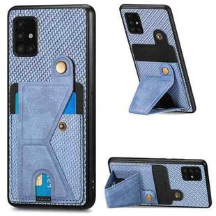 For Samsung Galaxy A51 5G Carbon Fiber Wallet Flip Card K-shaped Holder Phone Case(Blue)