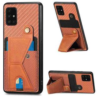 For Samsung Galaxy A51 5G Carbon Fiber Wallet Flip Card K-shaped Holder Phone Case(Brown)
