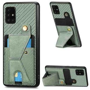 For Samsung Galaxy A51 5G Carbon Fiber Wallet Flip Card K-shaped Holder Phone Case(Green)