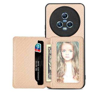 For Honor Magic5 Carbon Fiber Magnetic Card Wallet Bag Phone Case(Khaki)